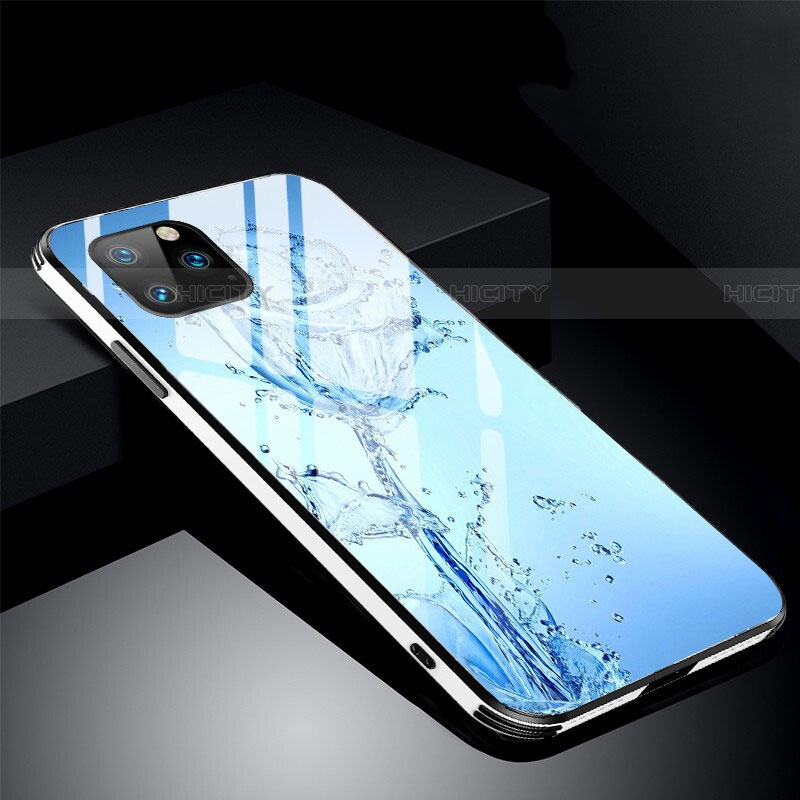 Coque Contour Silicone et Vitre Fleurs Miroir Etui Housse M01 pour Apple iPhone 11 Pro Max Bleu Ciel Plus