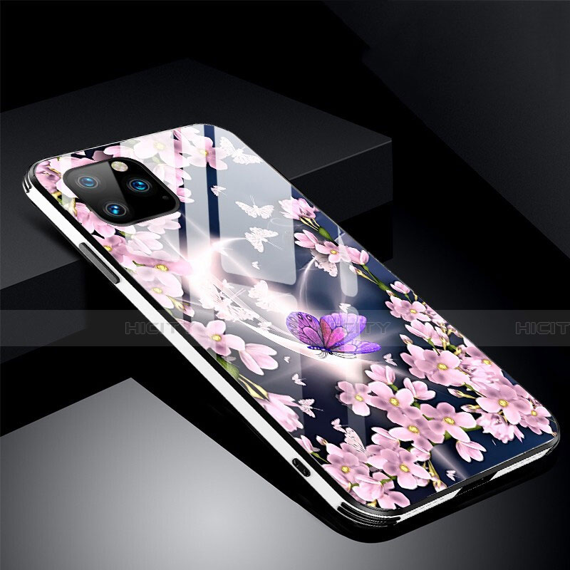 Coque Contour Silicone et Vitre Fleurs Miroir Etui Housse M01 pour Apple iPhone 11 Pro Plus