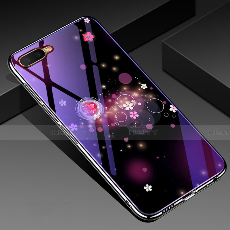 Coque Contour Silicone et Vitre Fleurs Miroir Etui Housse M04 pour Oppo K1 Plus