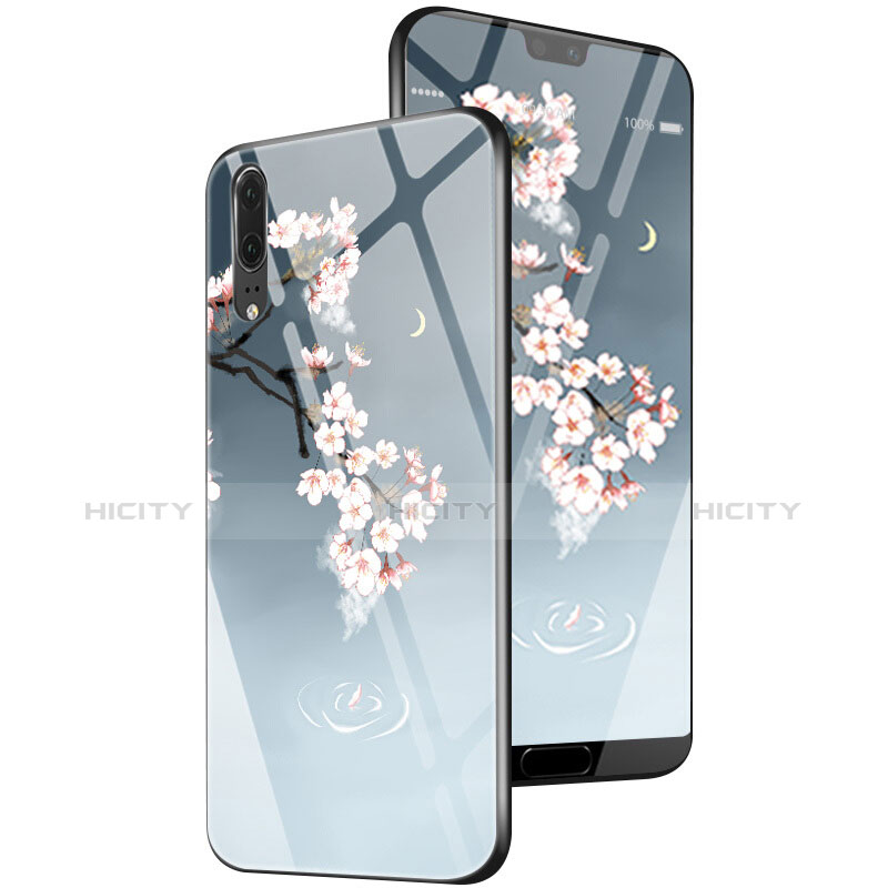 Coque Contour Silicone et Vitre Fleurs Miroir Etui Housse P01 pour Huawei P20 Plus