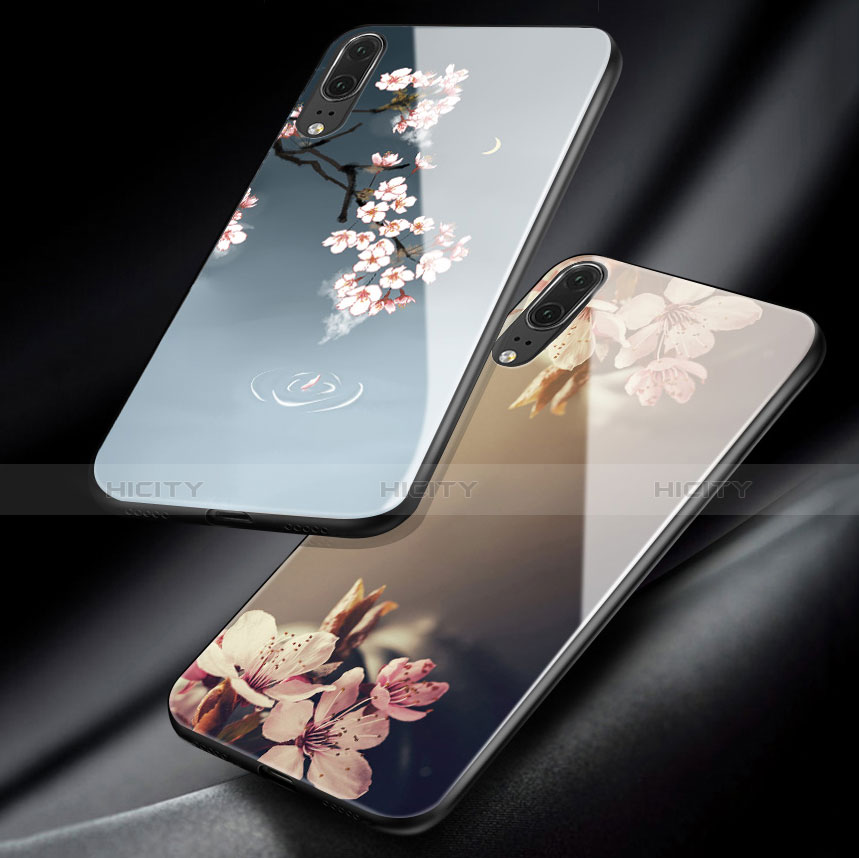 Coque Contour Silicone et Vitre Fleurs Miroir Etui Housse P01 pour Huawei P20 Plus