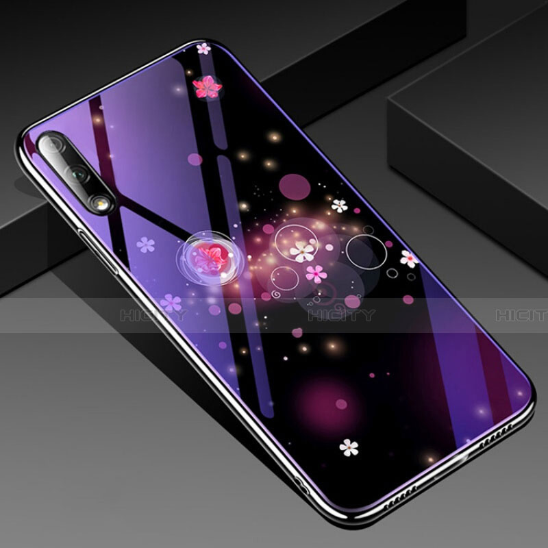 Coque Contour Silicone et Vitre Fleurs Miroir Etui Housse pour Huawei Honor 9X Violet Plus