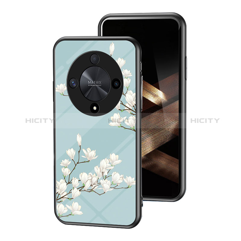 Coque Contour Silicone et Vitre Fleurs Miroir Etui Housse pour Huawei Honor Magic6 Lite 5G Cyan Plus