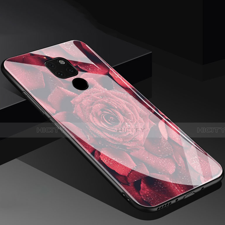 Coque Contour Silicone et Vitre Fleurs Miroir Etui Housse pour Huawei Mate 20 Rouge Plus