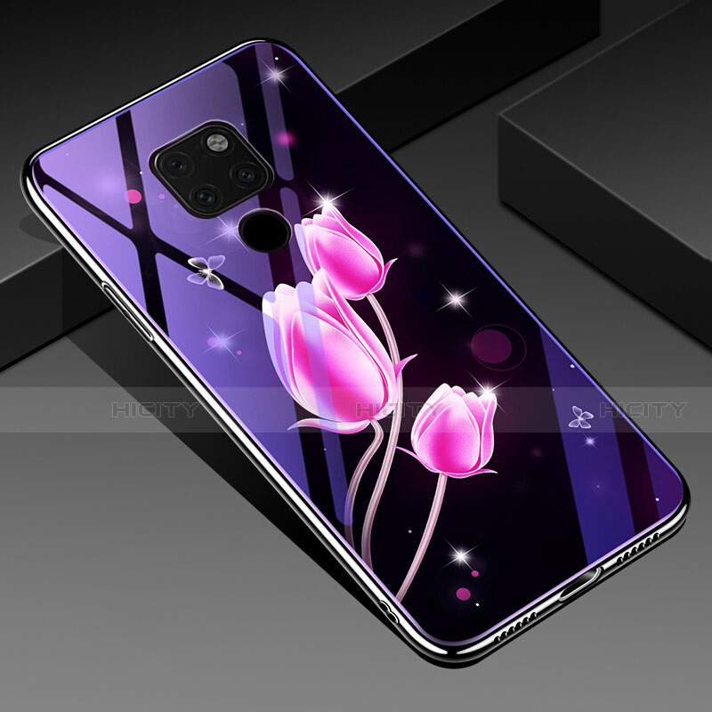 Coque Contour Silicone et Vitre Fleurs Miroir Etui Housse pour Huawei Mate 20 X 5G Plus