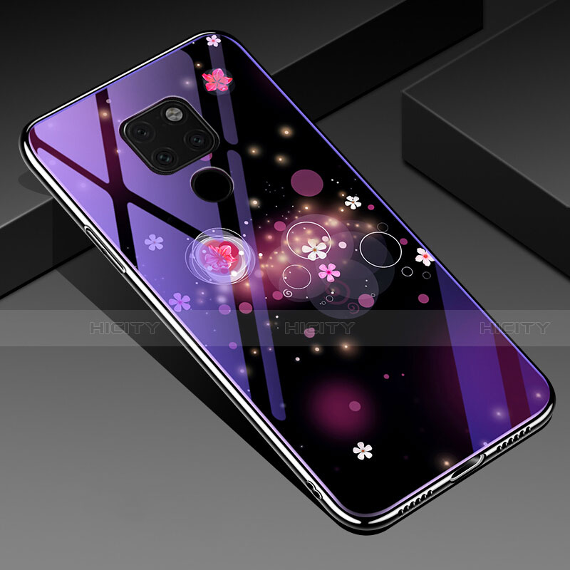 Coque Contour Silicone et Vitre Fleurs Miroir Etui Housse pour Huawei Mate 20 X 5G Plus