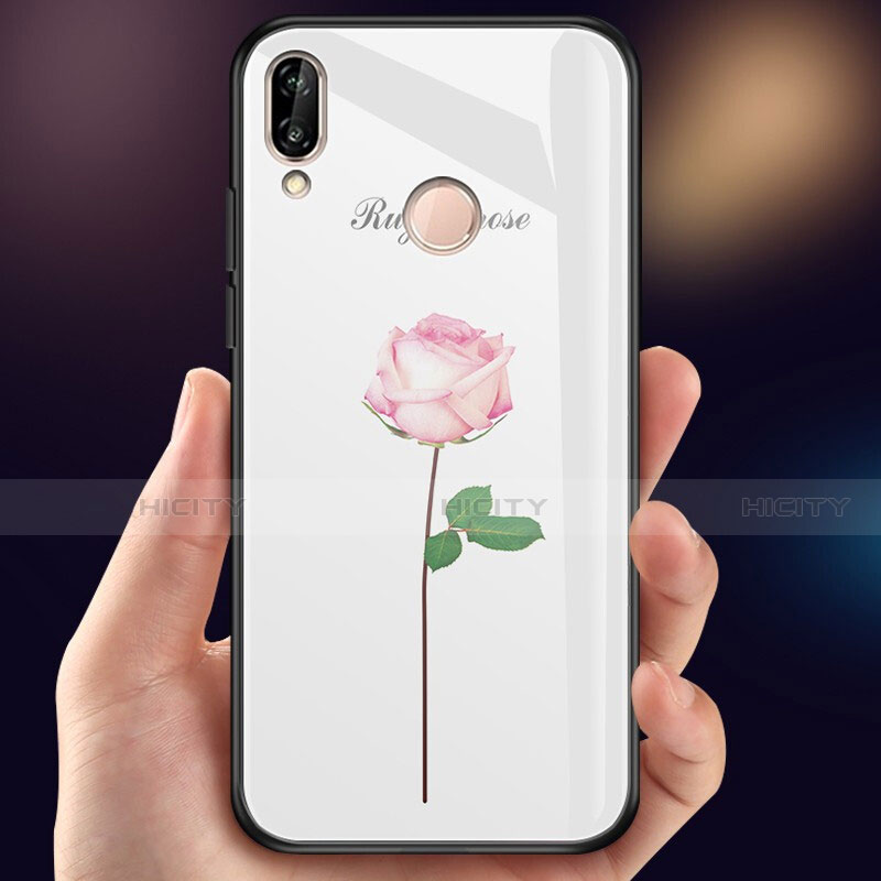 Coque Contour Silicone et Vitre Fleurs Miroir Etui Housse pour Huawei Nova 3e Plus