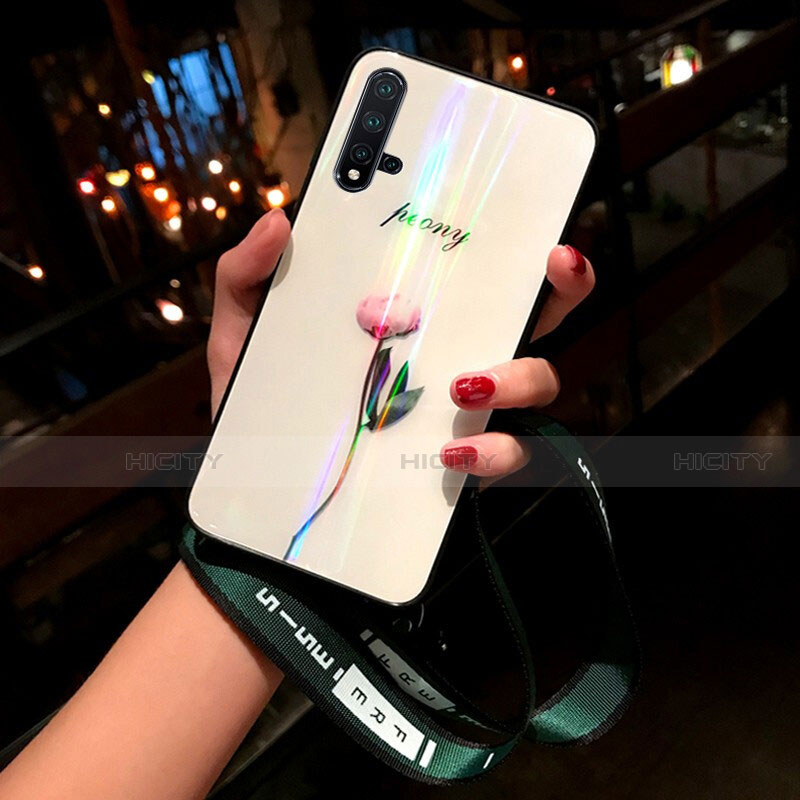 Coque Contour Silicone et Vitre Fleurs Miroir Etui Housse pour Huawei Nova 5 Mixte Plus