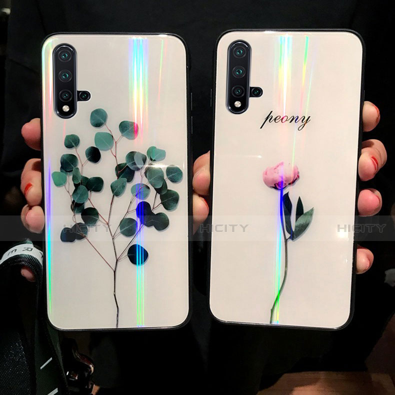 Coque Contour Silicone et Vitre Fleurs Miroir Etui Housse pour Huawei Nova 5 Pro Plus