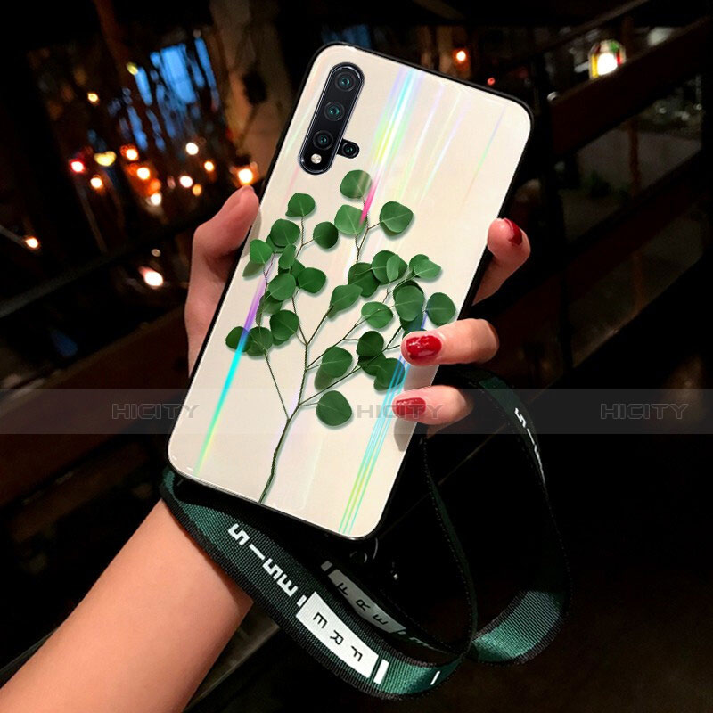 Coque Contour Silicone et Vitre Fleurs Miroir Etui Housse pour Huawei Nova 5 Pro Vert Plus