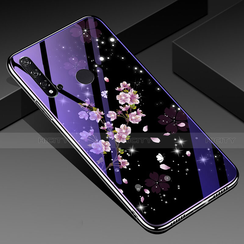 Coque Contour Silicone et Vitre Fleurs Miroir Etui Housse pour Huawei Nova 5i Plus
