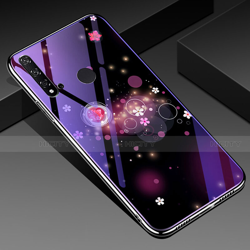 Coque Contour Silicone et Vitre Fleurs Miroir Etui Housse pour Huawei Nova 5i Violet Plus