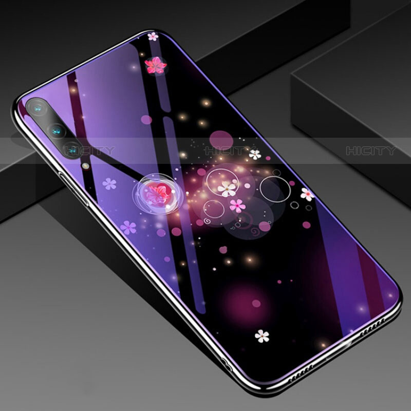 Coque Contour Silicone et Vitre Fleurs Miroir Etui Housse pour Huawei P Smart Pro (2019) Violet Plus