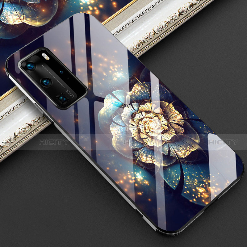 Coque Contour Silicone et Vitre Fleurs Miroir Etui Housse pour Huawei P40 Pro Plus