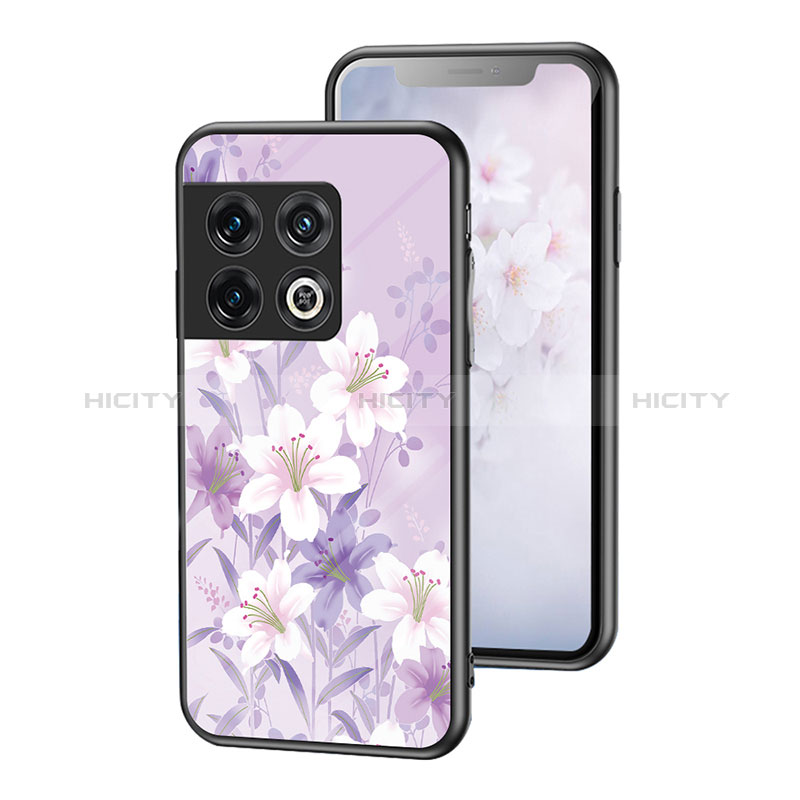 Coque Contour Silicone et Vitre Fleurs Miroir Etui Housse pour OnePlus 10 Pro 5G Violet Clair Plus