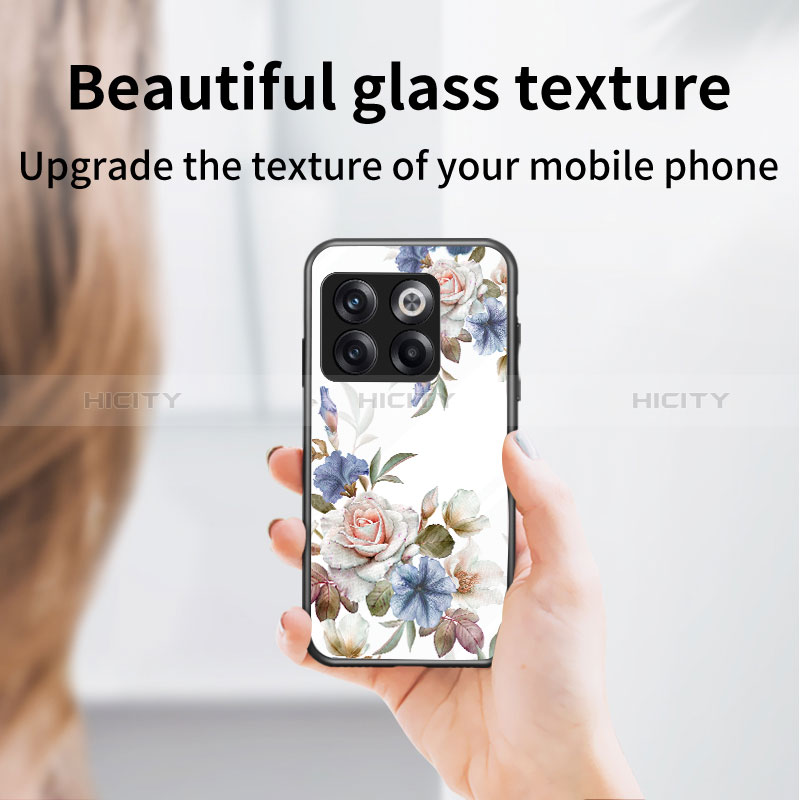 Coque Contour Silicone et Vitre Fleurs Miroir Etui Housse pour OnePlus 10T 5G Plus