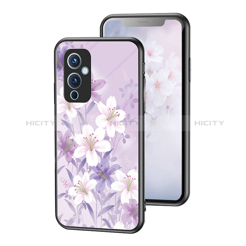 Coque Contour Silicone et Vitre Fleurs Miroir Etui Housse pour OnePlus 9 5G Plus