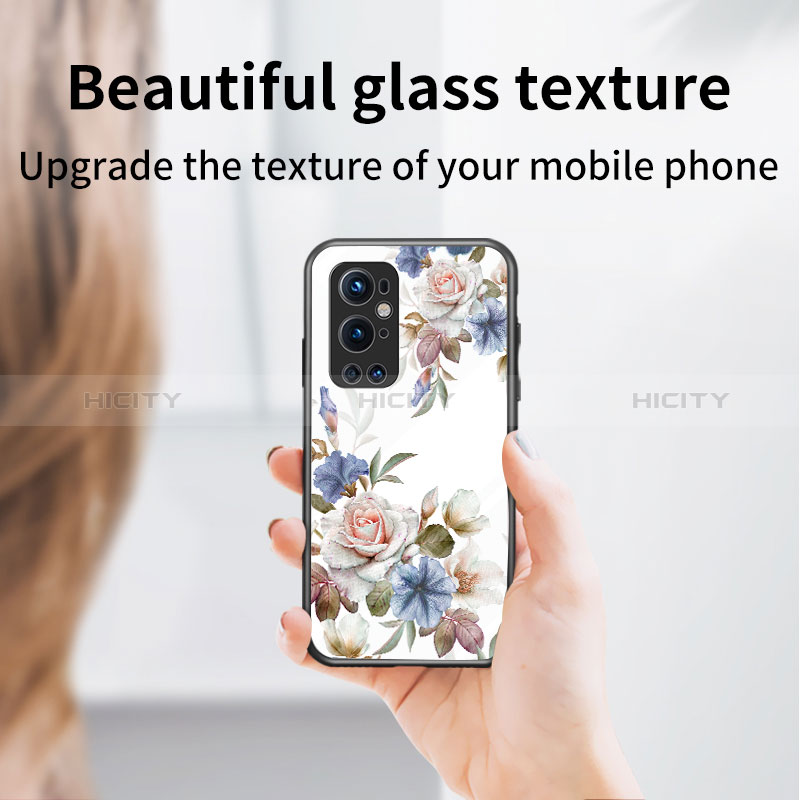 Coque Contour Silicone et Vitre Fleurs Miroir Etui Housse pour OnePlus 9 Pro 5G Plus