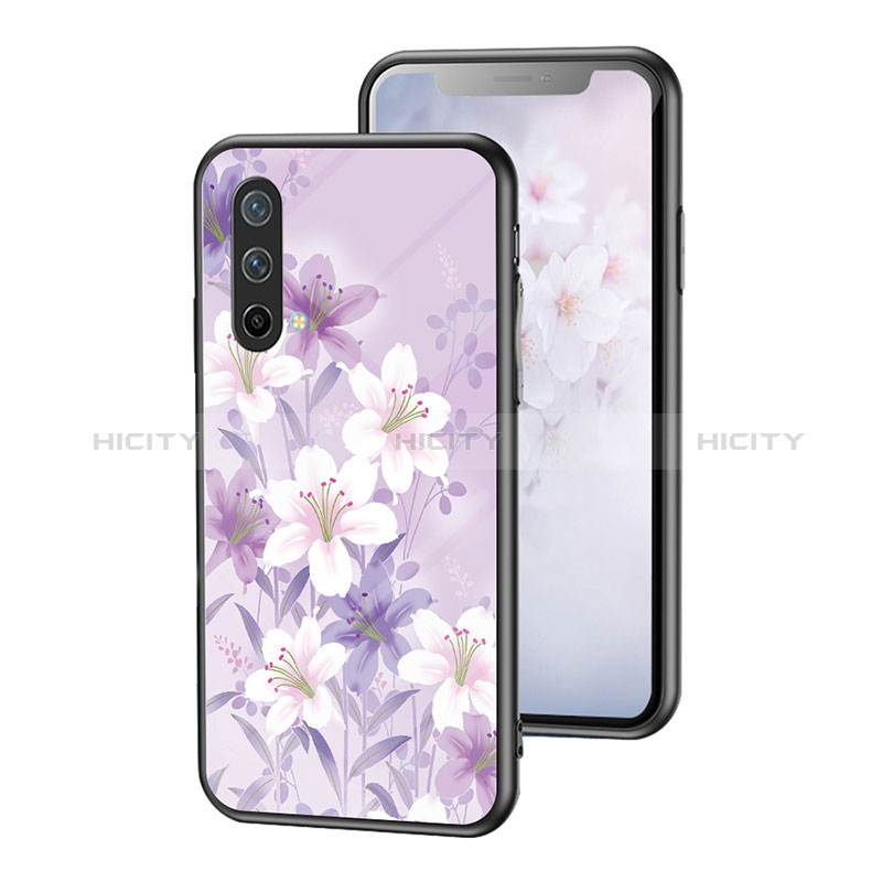 Coque Contour Silicone et Vitre Fleurs Miroir Etui Housse pour OnePlus Nord CE 5G Plus