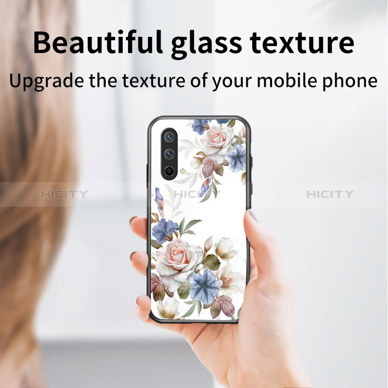 Coque Contour Silicone et Vitre Fleurs Miroir Etui Housse pour OnePlus Nord CE 5G Plus