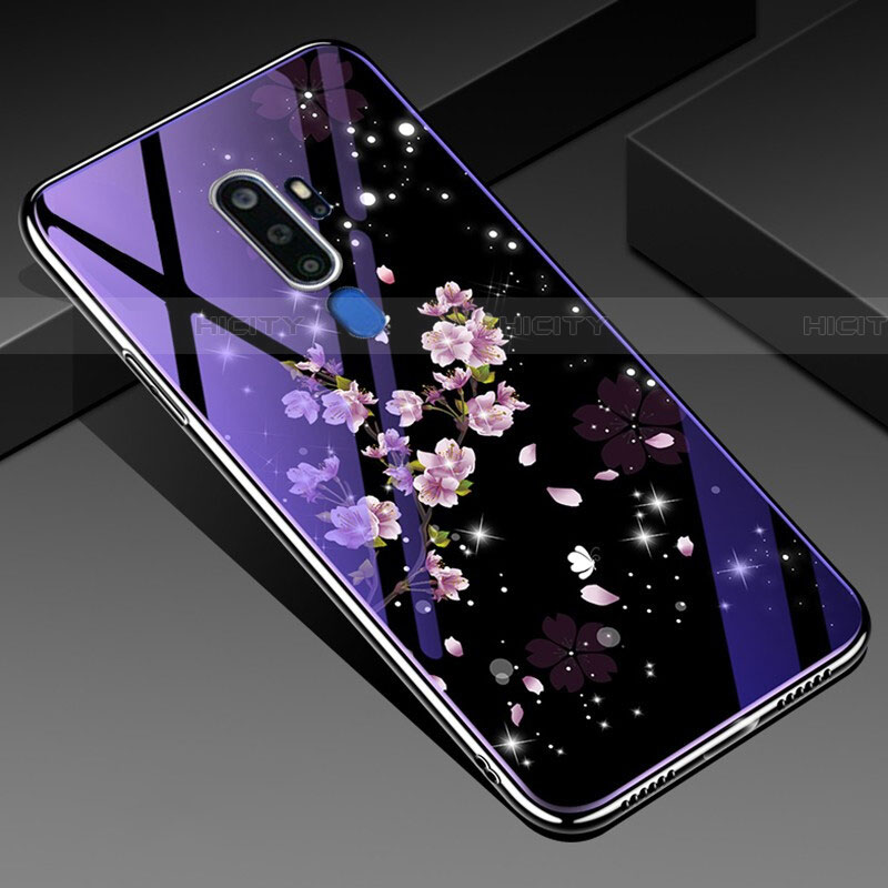 Coque Contour Silicone et Vitre Fleurs Miroir Etui Housse pour Oppo A11 Plus