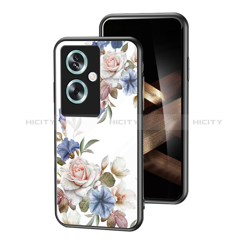 Coque Contour Silicone et Vitre Fleurs Miroir Etui Housse pour Oppo A2 5G Blanc Plus