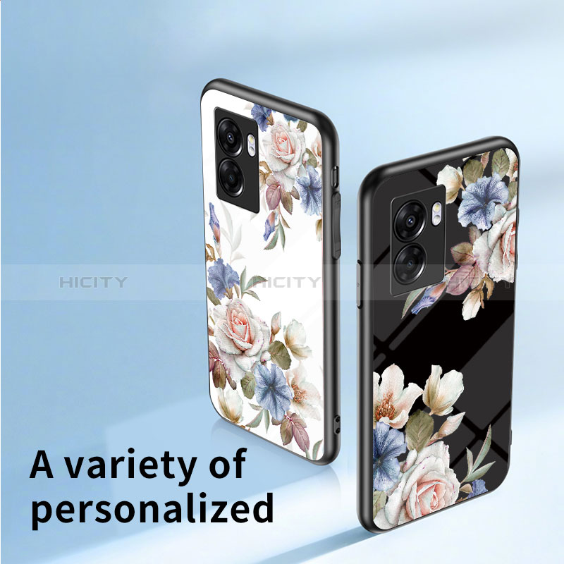 Coque Contour Silicone et Vitre Fleurs Miroir Etui Housse pour Oppo A77 5G Plus