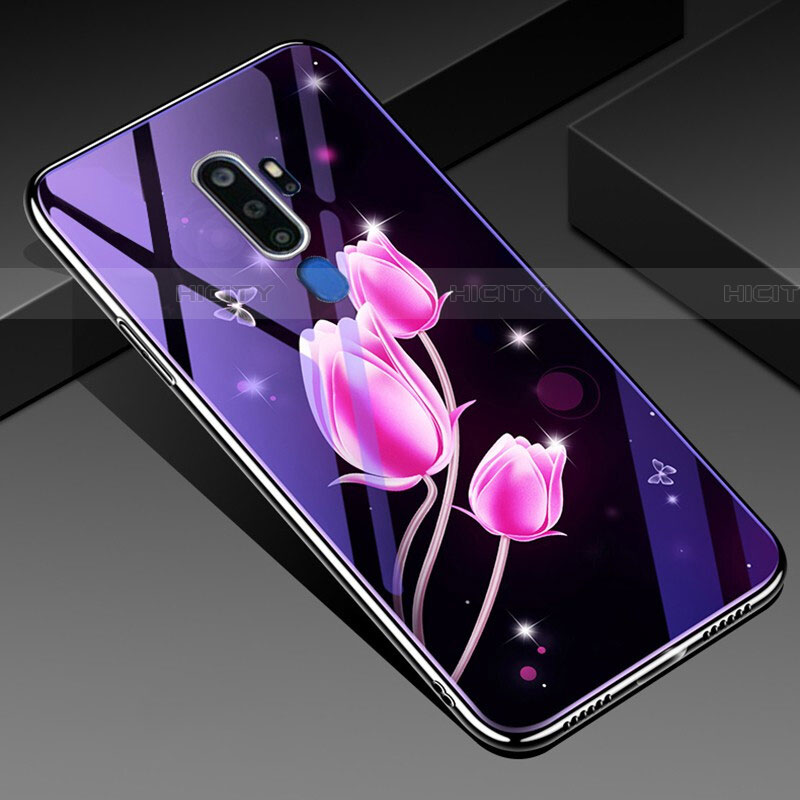 Coque Contour Silicone et Vitre Fleurs Miroir Etui Housse pour Oppo A9 (2020) Plus