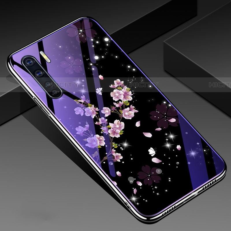 Coque Contour Silicone et Vitre Fleurs Miroir Etui Housse pour Oppo A91 Colorful Plus