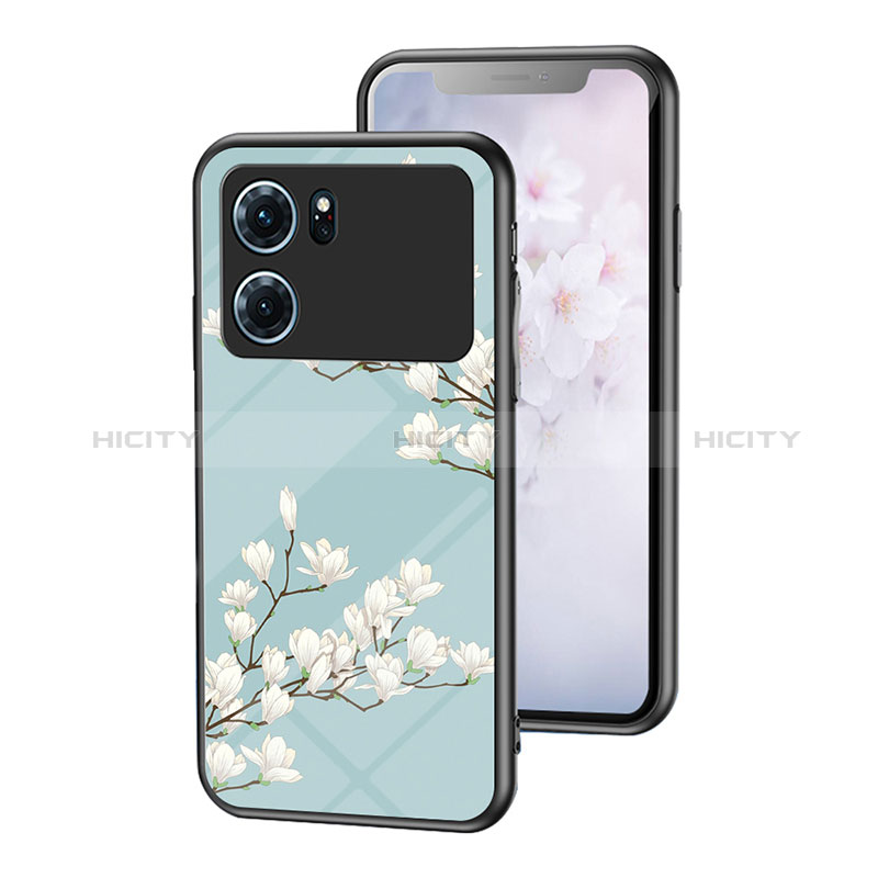 Coque Contour Silicone et Vitre Fleurs Miroir Etui Housse pour Oppo K10 5G Cyan Plus