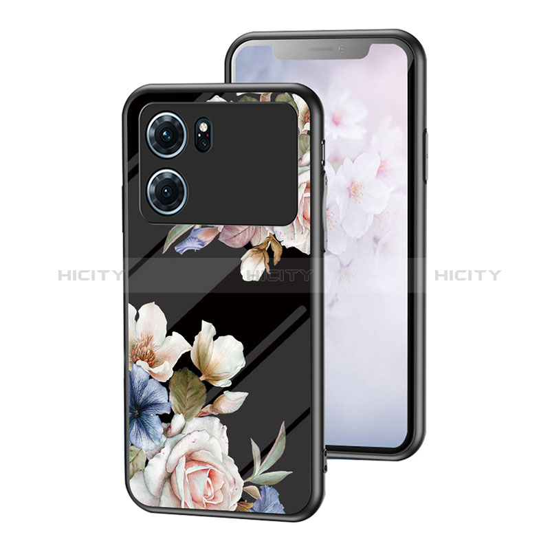 Coque Contour Silicone et Vitre Fleurs Miroir Etui Housse pour Oppo K10 5G Noir Plus