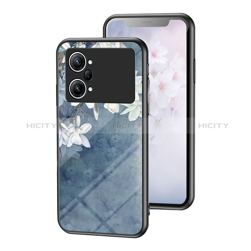 Coque Contour Silicone et Vitre Fleurs Miroir Etui Housse pour Oppo K10 Pro 5G Bleu Plus