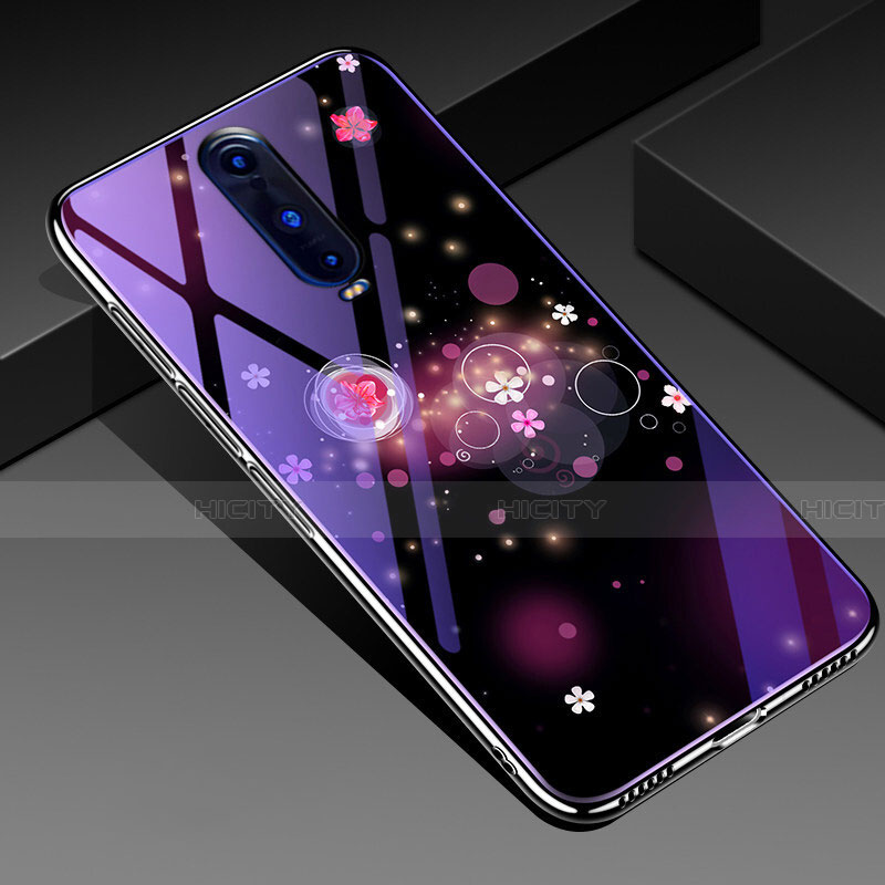 Coque Contour Silicone et Vitre Fleurs Miroir Etui Housse pour Oppo R17 Pro Violet Plus