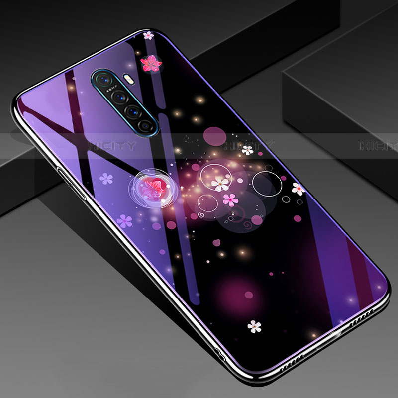 Coque Contour Silicone et Vitre Fleurs Miroir Etui Housse pour Oppo Reno Ace Violet Plus