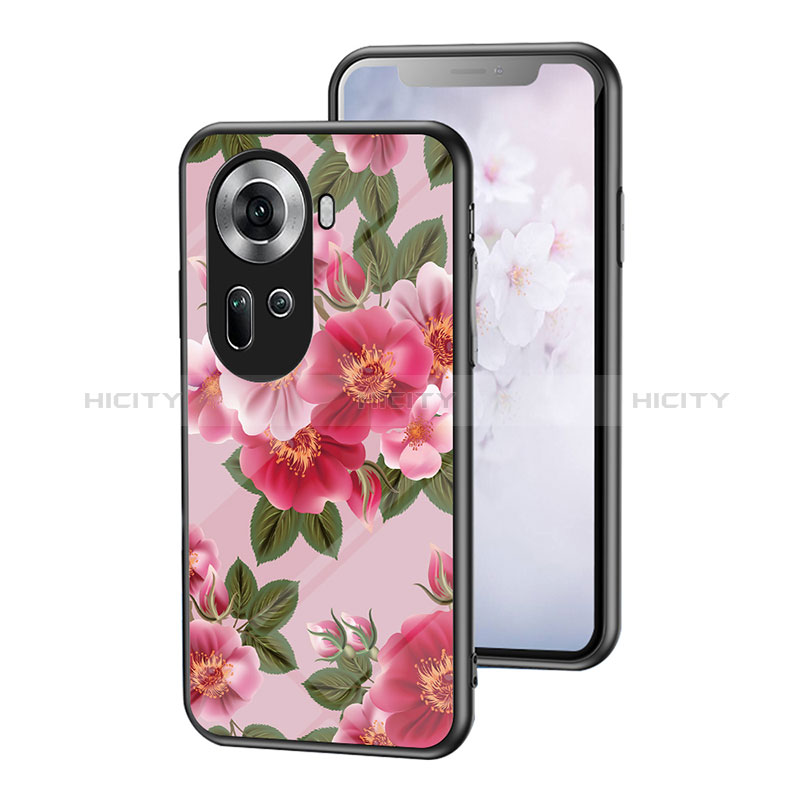 Coque Contour Silicone et Vitre Fleurs Miroir Etui Housse pour Oppo Reno11 5G Plus