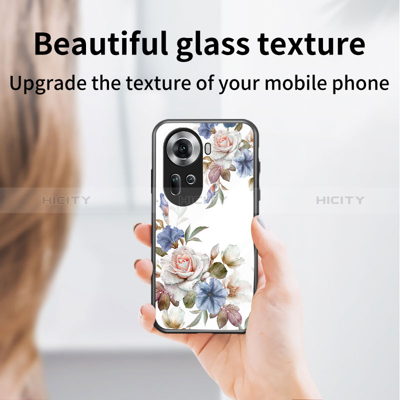 Coque Contour Silicone et Vitre Fleurs Miroir Etui Housse pour Oppo Reno11 5G Plus