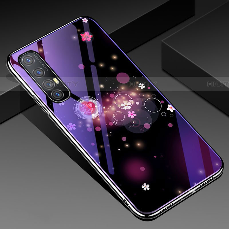 Coque Contour Silicone et Vitre Fleurs Miroir Etui Housse pour Oppo Reno3 Pro Plus