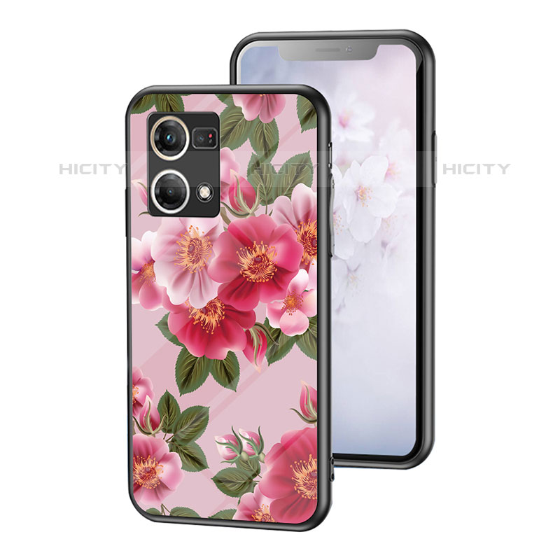 Coque Contour Silicone et Vitre Fleurs Miroir Etui Housse pour Oppo Reno8 4G Rouge Plus