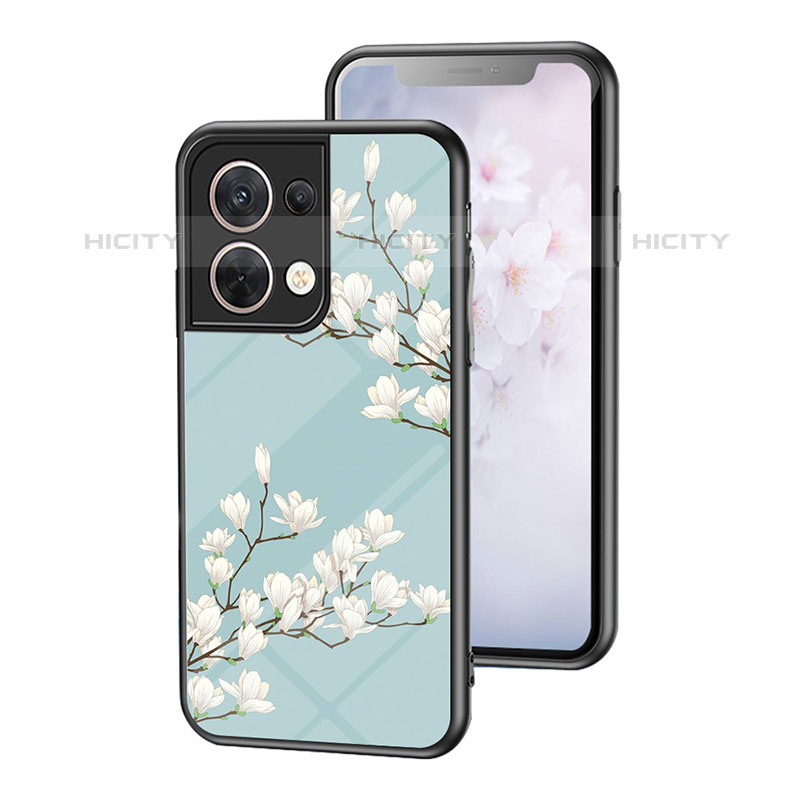 Coque Contour Silicone et Vitre Fleurs Miroir Etui Housse pour Oppo Reno8 5G Cyan Plus