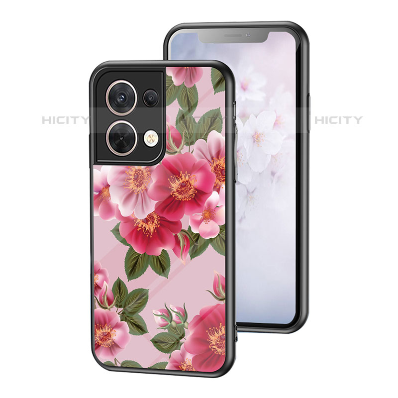 Coque Contour Silicone et Vitre Fleurs Miroir Etui Housse pour Oppo Reno8 5G Plus