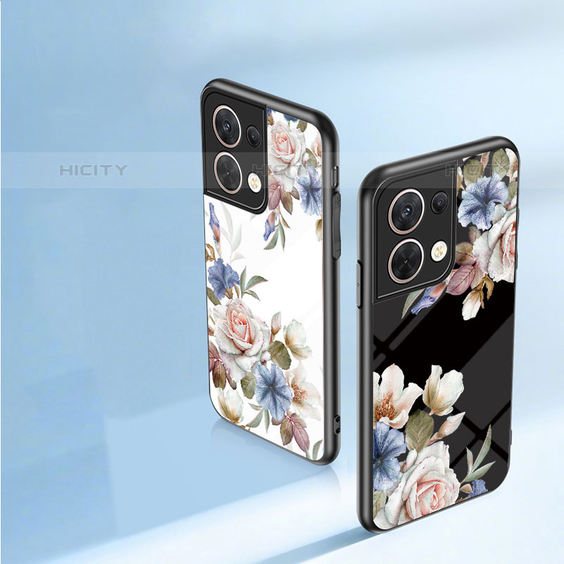 Coque Contour Silicone et Vitre Fleurs Miroir Etui Housse pour Oppo Reno8 5G Plus