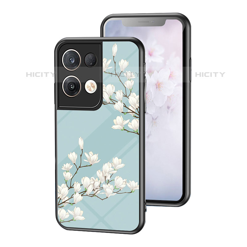 Coque Contour Silicone et Vitre Fleurs Miroir Etui Housse pour Oppo Reno8 Pro+ Plus 5G Cyan Plus