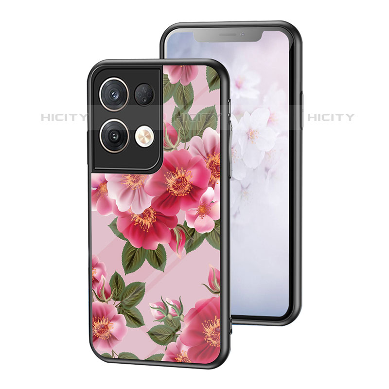 Coque Contour Silicone et Vitre Fleurs Miroir Etui Housse pour Oppo Reno8 Pro+ Plus 5G Plus