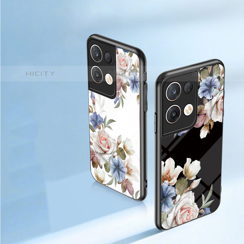 Coque Contour Silicone et Vitre Fleurs Miroir Etui Housse pour Oppo Reno8 Pro+ Plus 5G Plus