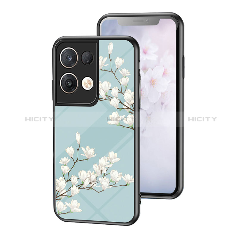 Coque Contour Silicone et Vitre Fleurs Miroir Etui Housse pour Oppo Reno9 Pro+ Plus 5G Cyan Plus