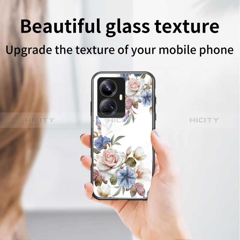 Coque Contour Silicone et Vitre Fleurs Miroir Etui Housse pour Realme 10 Pro+ Plus 5G Plus