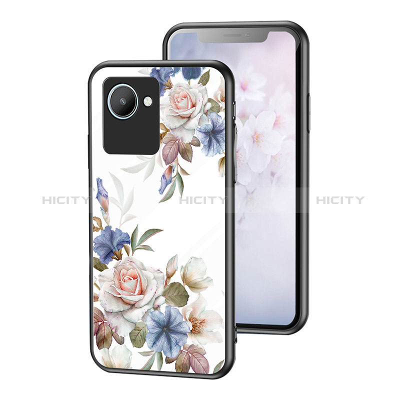 Coque Contour Silicone et Vitre Fleurs Miroir Etui Housse pour Realme C30 Plus