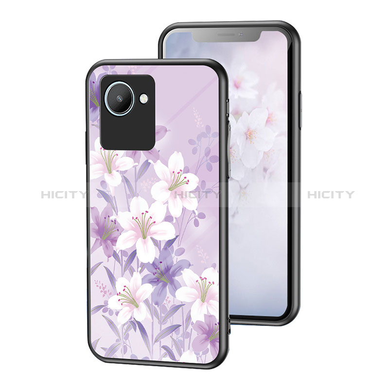 Coque Contour Silicone et Vitre Fleurs Miroir Etui Housse pour Realme C30 Plus