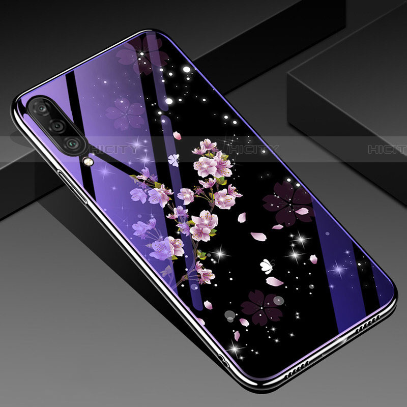 Coque Contour Silicone et Vitre Fleurs Miroir Etui Housse pour Samsung Galaxy A70 Plus