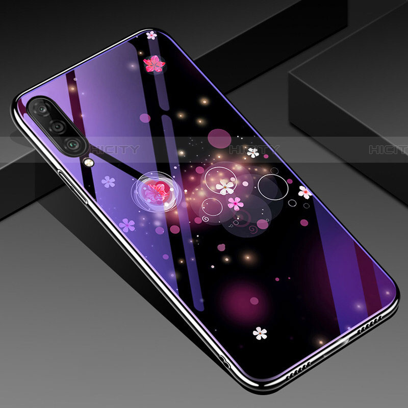Coque Contour Silicone et Vitre Fleurs Miroir Etui Housse pour Samsung Galaxy A70 Violet Plus